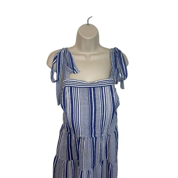 MONTEAU Women's Size Large Tiered Sundress Blue White Stripes - Picture 3 of 12